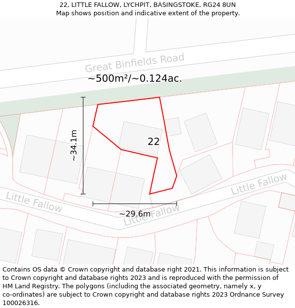 22, LITTLE FALLOW, LYCHPIT, BASINGSTOKE, RG24 8UN: Plot and title map