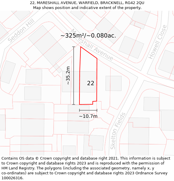 22, MARESHALL AVENUE, WARFIELD, BRACKNELL, RG42 2QU: Plot and title map