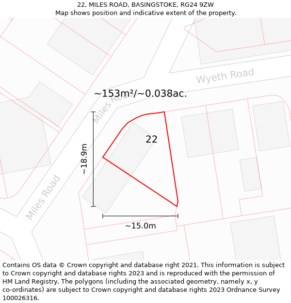 22, MILES ROAD, BASINGSTOKE, RG24 9ZW: Plot and title map