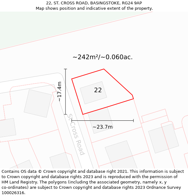 22, ST. CROSS ROAD, BASINGSTOKE, RG24 9AP: Plot and title map