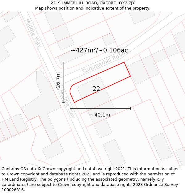 22, SUMMERHILL ROAD, OXFORD, OX2 7JY: Plot and title map