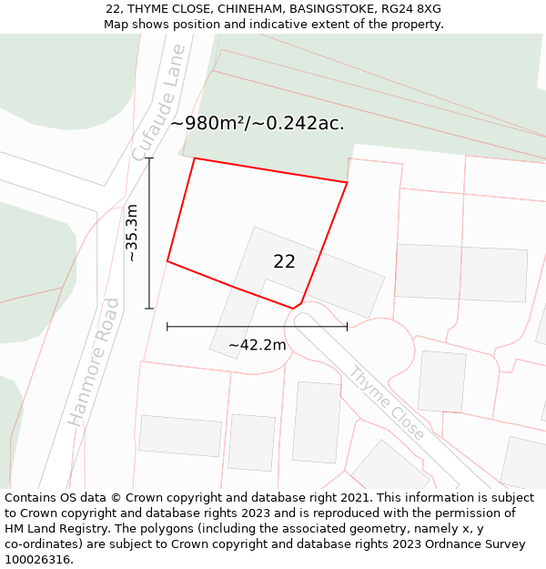 22, THYME CLOSE, CHINEHAM, BASINGSTOKE, RG24 8XG: Plot and title map