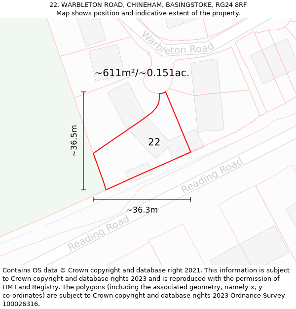 22, WARBLETON ROAD, CHINEHAM, BASINGSTOKE, RG24 8RF: Plot and title map