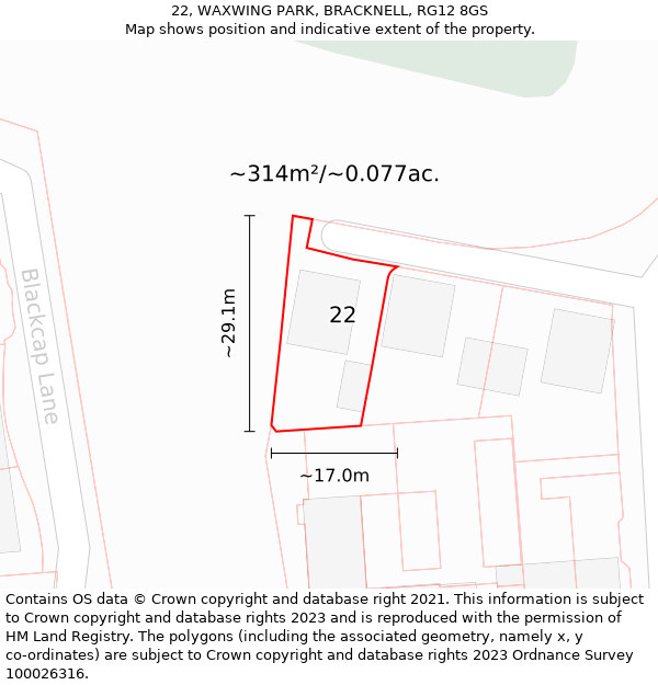 22, WAXWING PARK, BRACKNELL, RG12 8GS: Plot and title map