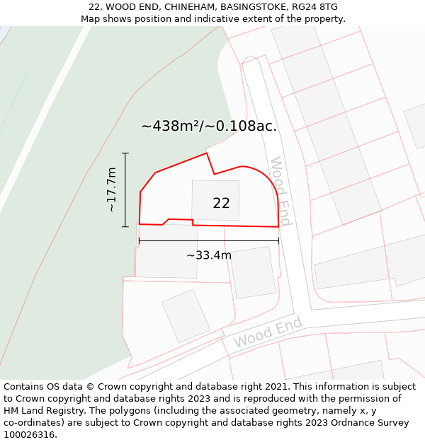 22, WOOD END, CHINEHAM, BASINGSTOKE, RG24 8TG: Plot and title map