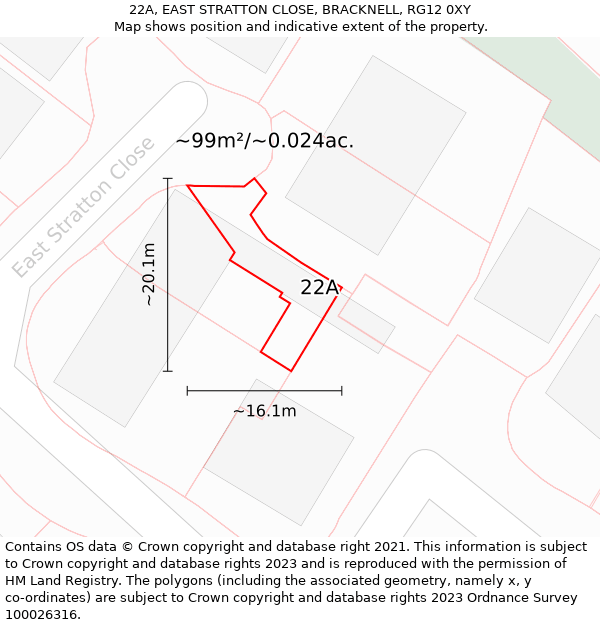 22A, EAST STRATTON CLOSE, BRACKNELL, RG12 0XY: Plot and title map