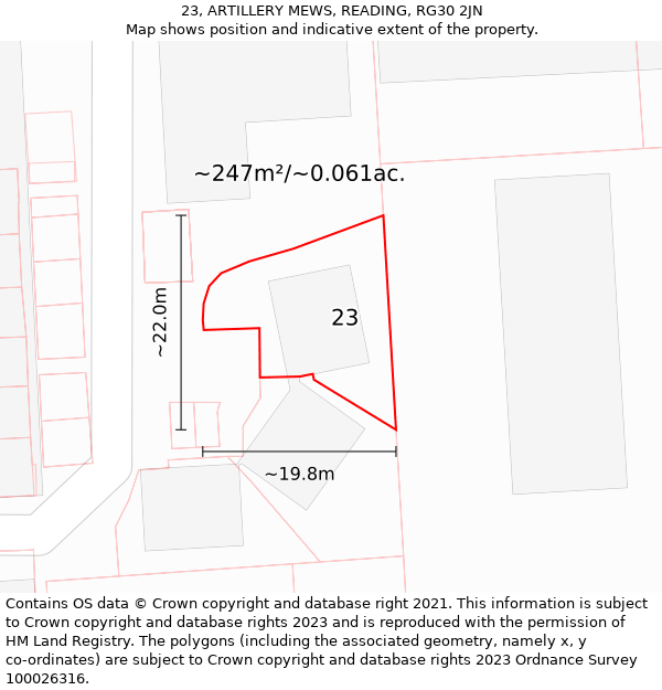 23, ARTILLERY MEWS, READING, RG30 2JN: Plot and title map