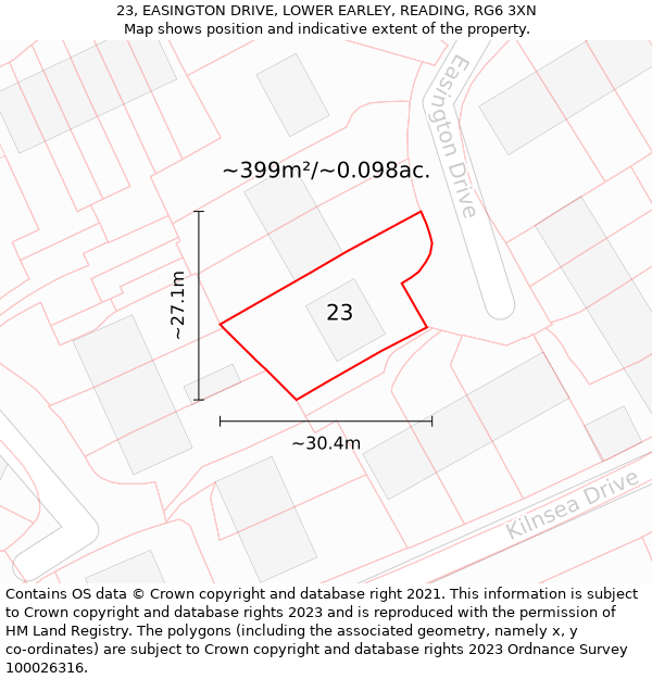 23, EASINGTON DRIVE, LOWER EARLEY, READING, RG6 3XN: Plot and title map