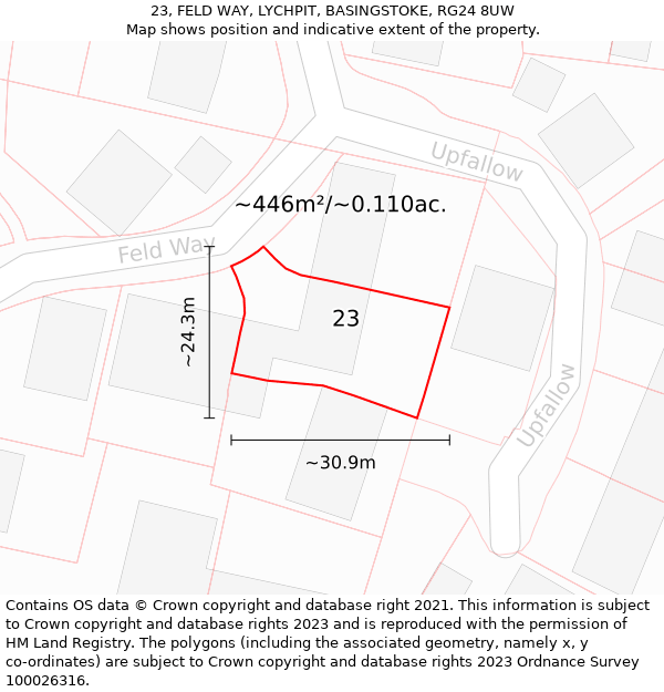 23, FELD WAY, LYCHPIT, BASINGSTOKE, RG24 8UW: Plot and title map