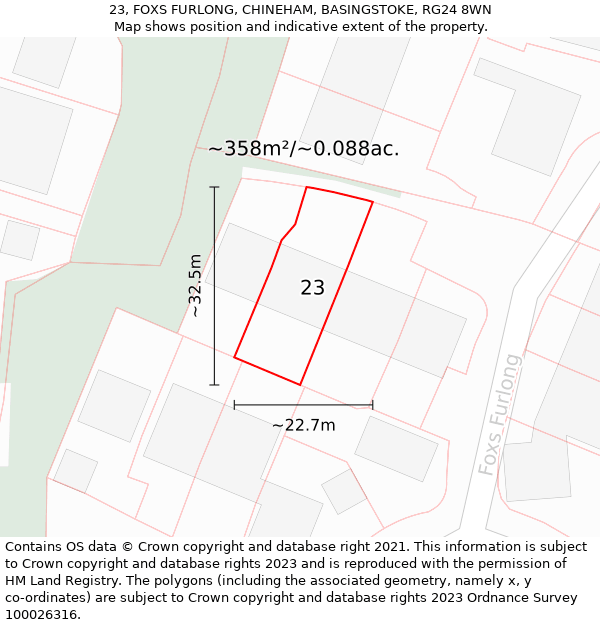 23, FOXS FURLONG, CHINEHAM, BASINGSTOKE, RG24 8WN: Plot and title map