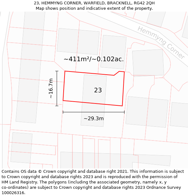 23, HEMMYNG CORNER, WARFIELD, BRACKNELL, RG42 2QH: Plot and title map