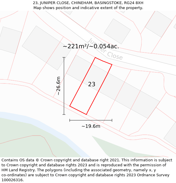 23, JUNIPER CLOSE, CHINEHAM, BASINGSTOKE, RG24 8XH: Plot and title map