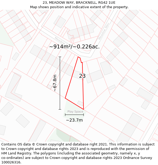 23, MEADOW WAY, BRACKNELL, RG42 1UE: Plot and title map