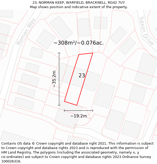 23, NORMAN KEEP, WARFIELD, BRACKNELL, RG42 7UY: Plot and title map