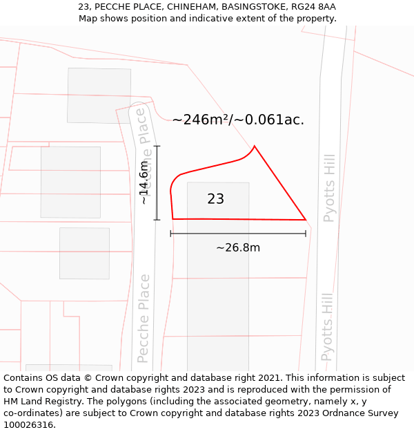 23, PECCHE PLACE, CHINEHAM, BASINGSTOKE, RG24 8AA: Plot and title map