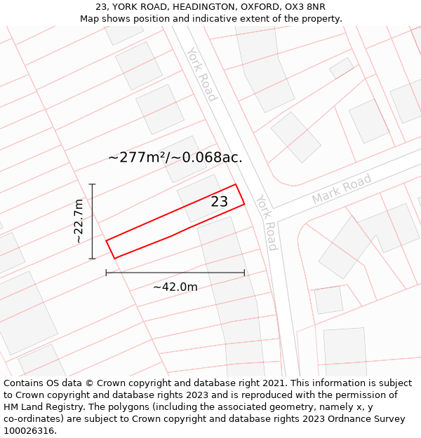 23, YORK ROAD, HEADINGTON, OXFORD, OX3 8NR: Plot and title map