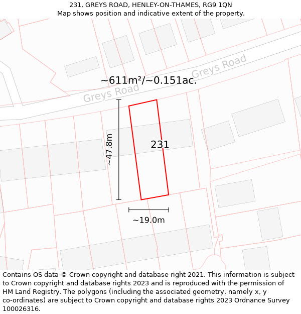 231, GREYS ROAD, HENLEY-ON-THAMES, RG9 1QN: Plot and title map