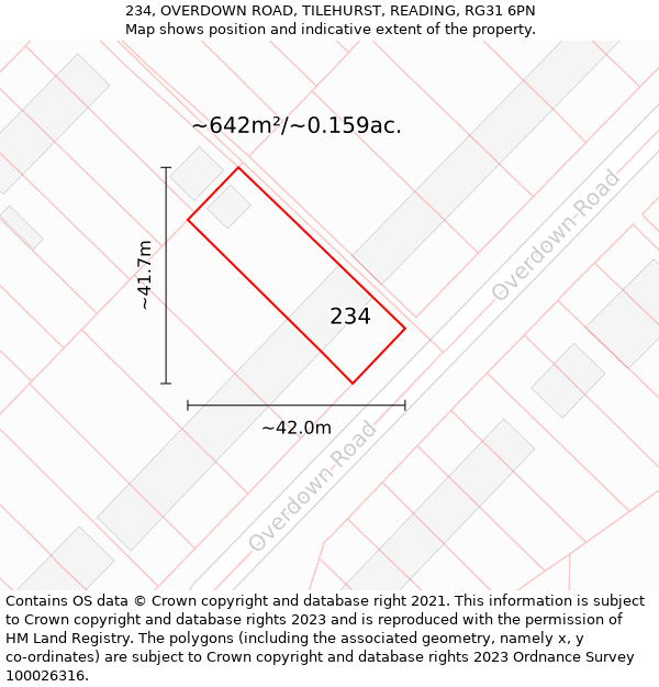 234, OVERDOWN ROAD, TILEHURST, READING, RG31 6PN: Plot and title map