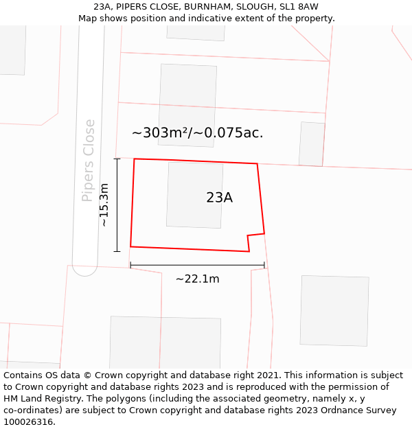 23A, PIPERS CLOSE, BURNHAM, SLOUGH, SL1 8AW: Plot and title map