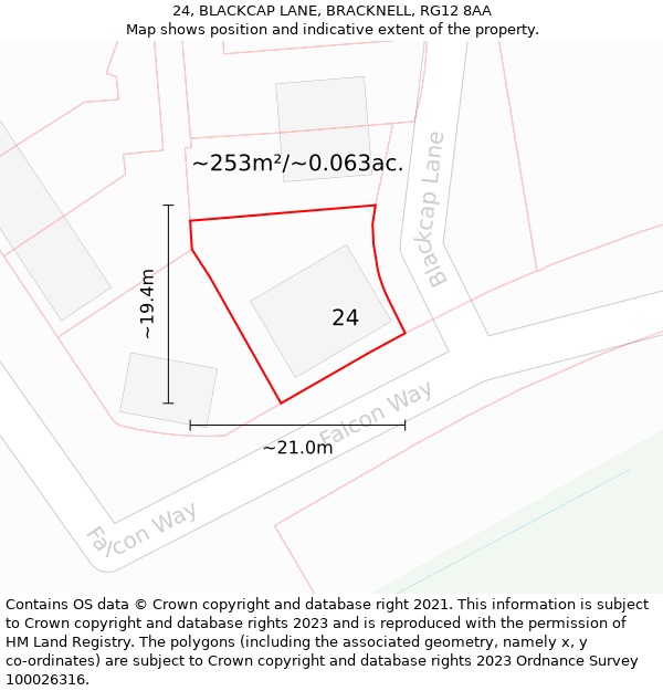 24, BLACKCAP LANE, BRACKNELL, RG12 8AA: Plot and title map