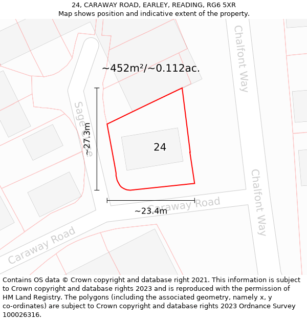 24, CARAWAY ROAD, EARLEY, READING, RG6 5XR: Plot and title map
