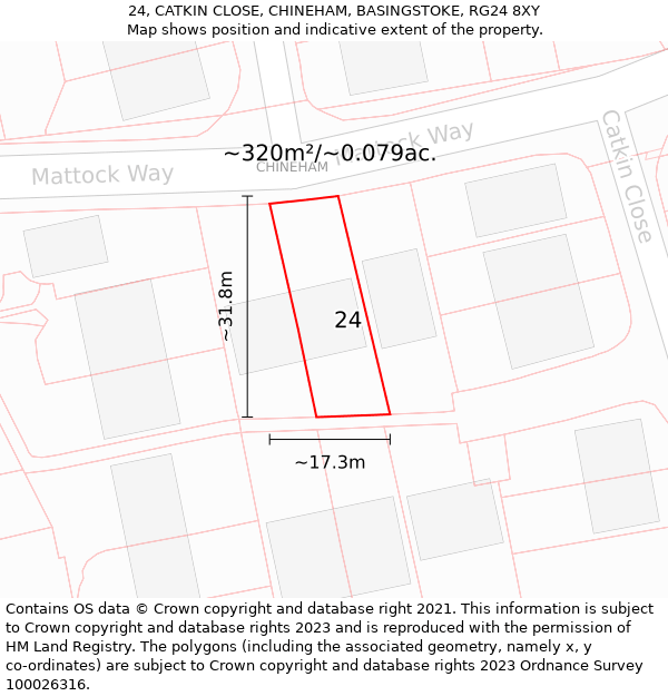 24, CATKIN CLOSE, CHINEHAM, BASINGSTOKE, RG24 8XY: Plot and title map