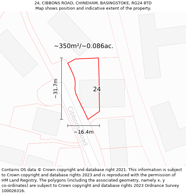 24, CIBBONS ROAD, CHINEHAM, BASINGSTOKE, RG24 8TD: Plot and title map