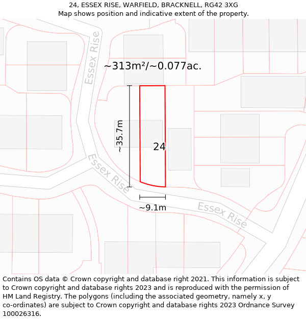 24, ESSEX RISE, WARFIELD, BRACKNELL, RG42 3XG: Plot and title map