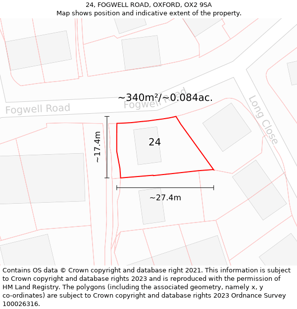 24, FOGWELL ROAD, OXFORD, OX2 9SA: Plot and title map
