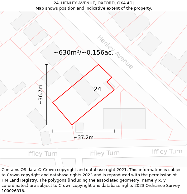 24, HENLEY AVENUE, OXFORD, OX4 4DJ: Plot and title map