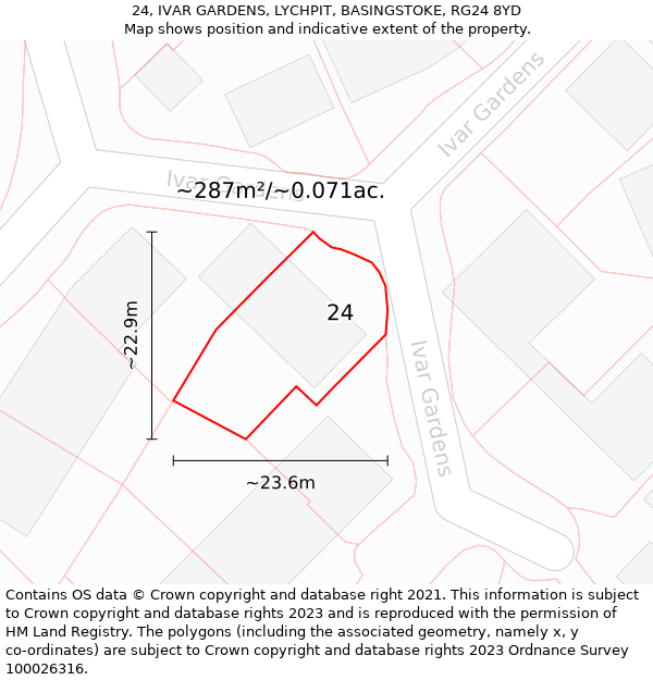 24, IVAR GARDENS, LYCHPIT, BASINGSTOKE, RG24 8YD: Plot and title map