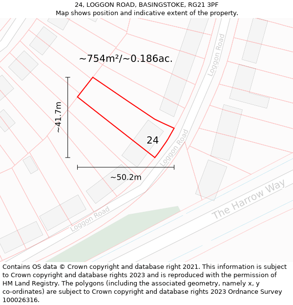 24, LOGGON ROAD, BASINGSTOKE, RG21 3PF: Plot and title map