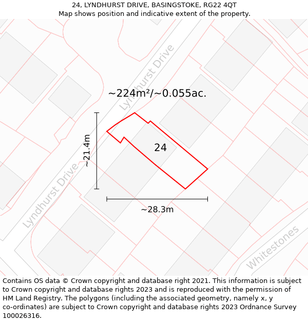 24, LYNDHURST DRIVE, BASINGSTOKE, RG22 4QT: Plot and title map