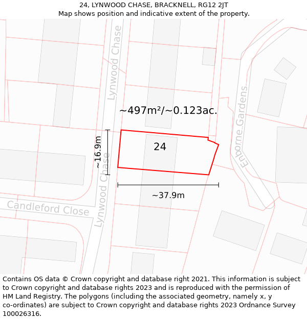 24, LYNWOOD CHASE, BRACKNELL, RG12 2JT: Plot and title map