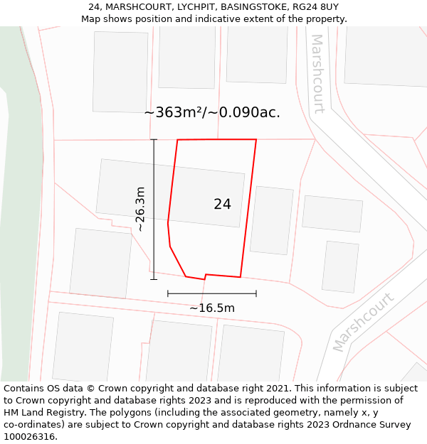 24, MARSHCOURT, LYCHPIT, BASINGSTOKE, RG24 8UY: Plot and title map