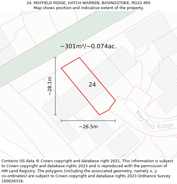 24, MAYFIELD RIDGE, HATCH WARREN, BASINGSTOKE, RG22 4RS: Plot and title map