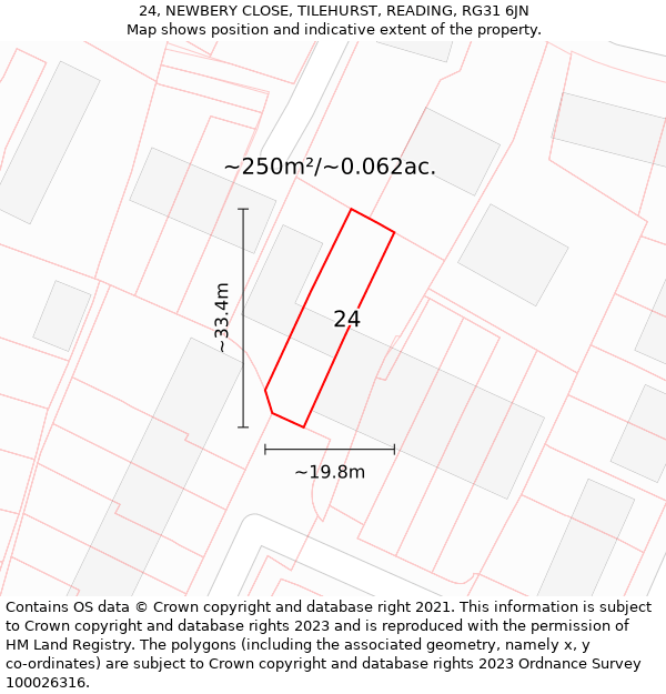 24, NEWBERY CLOSE, TILEHURST, READING, RG31 6JN: Plot and title map