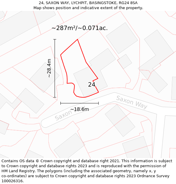 24, SAXON WAY, LYCHPIT, BASINGSTOKE, RG24 8SA: Plot and title map