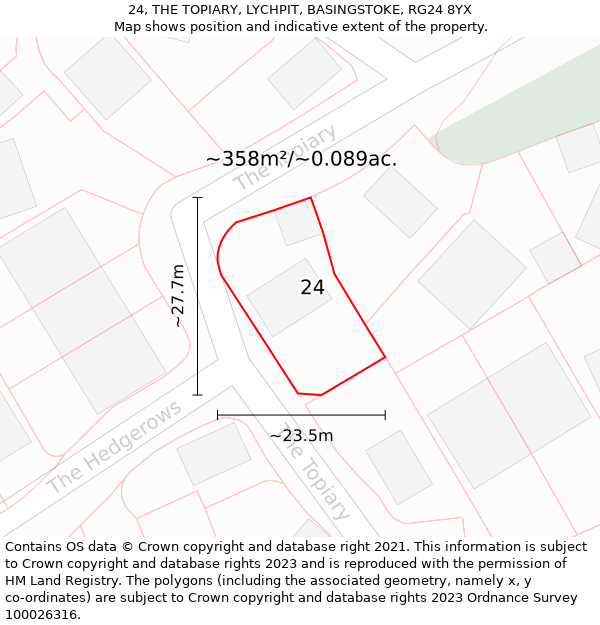 24, THE TOPIARY, LYCHPIT, BASINGSTOKE, RG24 8YX: Plot and title map