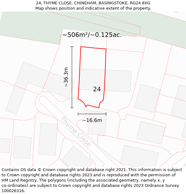 24, THYME CLOSE, CHINEHAM, BASINGSTOKE, RG24 8XG: Plot and title map