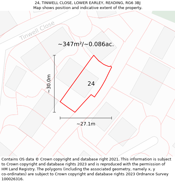 24, TINWELL CLOSE, LOWER EARLEY, READING, RG6 3BJ: Plot and title map