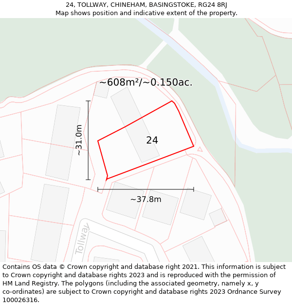 24, TOLLWAY, CHINEHAM, BASINGSTOKE, RG24 8RJ: Plot and title map