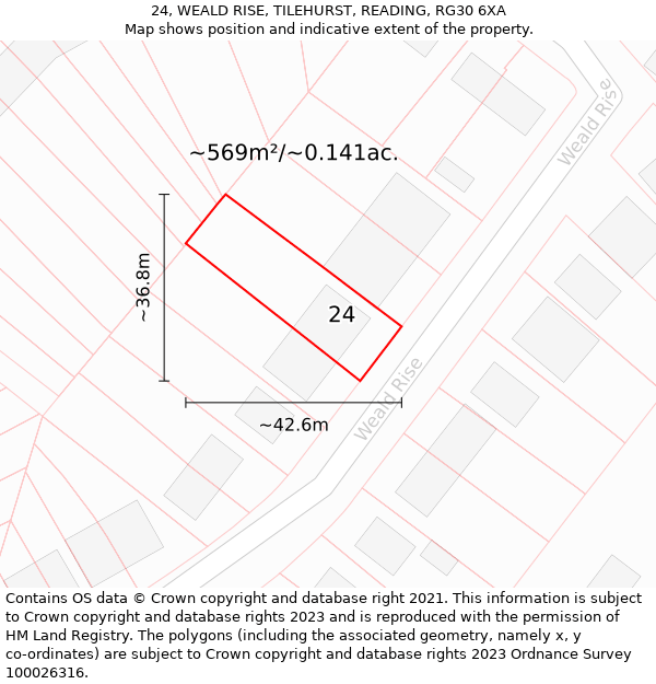 24, WEALD RISE, TILEHURST, READING, RG30 6XA: Plot and title map