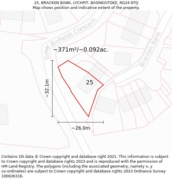 25, BRACKEN BANK, LYCHPIT, BASINGSTOKE, RG24 8TQ: Plot and title map