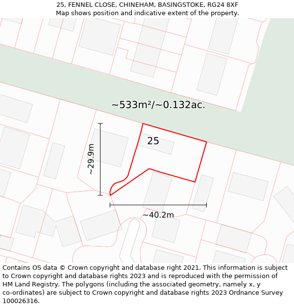 25, FENNEL CLOSE, CHINEHAM, BASINGSTOKE, RG24 8XF: Plot and title map