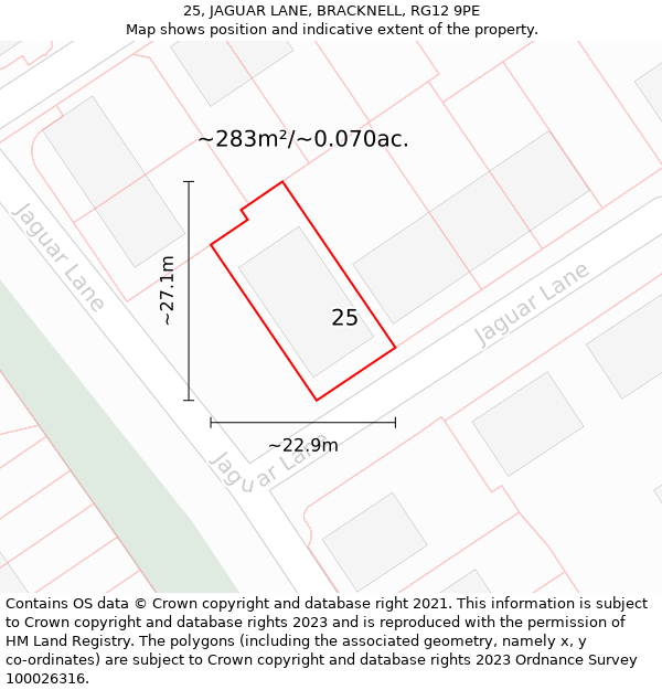 25, JAGUAR LANE, BRACKNELL, RG12 9PE: Plot and title map