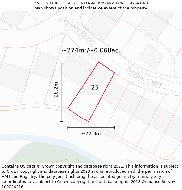 25, JUNIPER CLOSE, CHINEHAM, BASINGSTOKE, RG24 8XH: Plot and title map