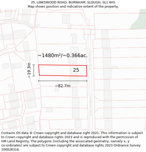 25, LINKSWOOD ROAD, BURNHAM, SLOUGH, SL1 8AS: Plot and title map