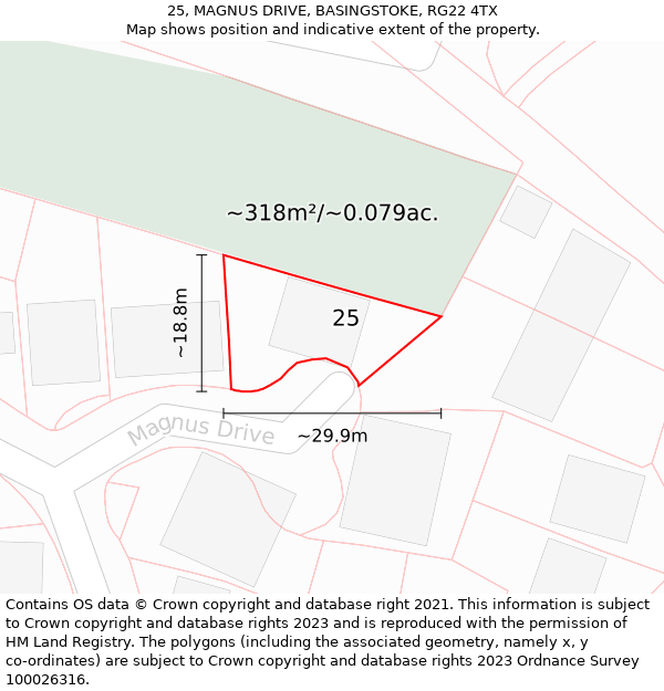 25, MAGNUS DRIVE, BASINGSTOKE, RG22 4TX: Plot and title map