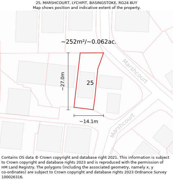 25, MARSHCOURT, LYCHPIT, BASINGSTOKE, RG24 8UY: Plot and title map